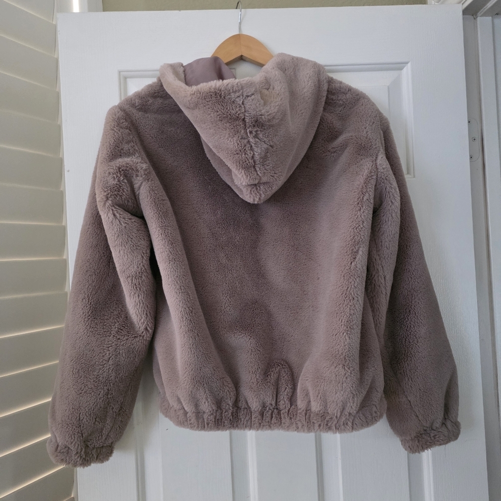 Nine West Faux Fur Hoodie Jacket S Lavender - Picture 7 of 8